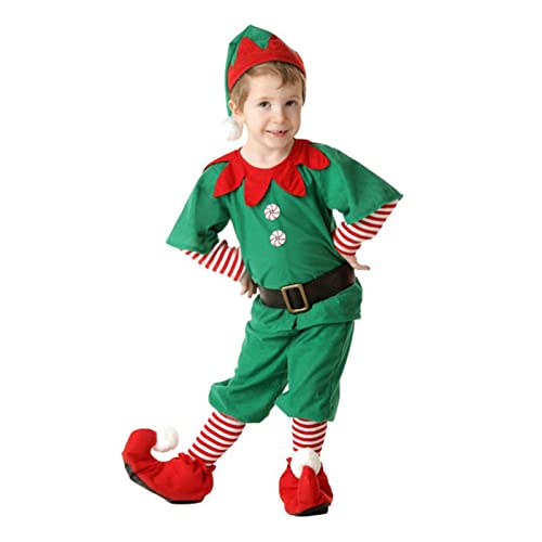 Eteslot Disfraz Duende Navidad, Unisexo Adultos Niños Disfraz de Elfo de Navidad con Sombrero, Calcetines y Cinturón, Decoración de Disfraces de Cosplay de Elfo de Fiesta