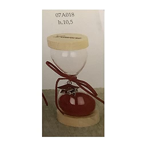 Etm Bomboniere Formoso 07A018 - Reloj de arena de vidrio transparente con arena roja con inserto de letras de graduación y caja de 10,5 cm de altura