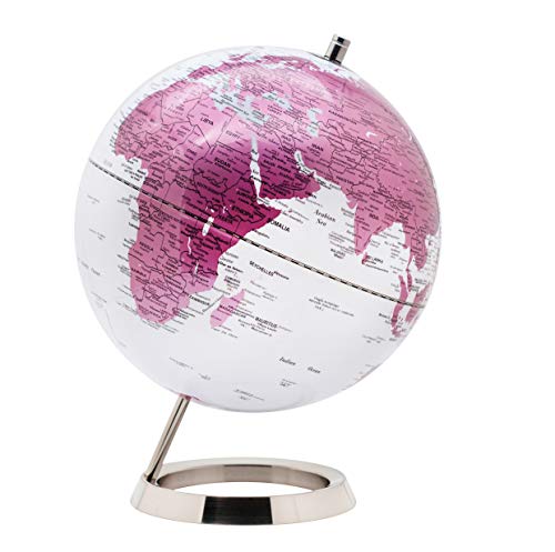 Exerz 25cm Globo terráqueo con una Base de Acero Inoxidable - en Inglés - Empaquetado En Caja Kraft De Primera Calidad, (25cm Rosado)