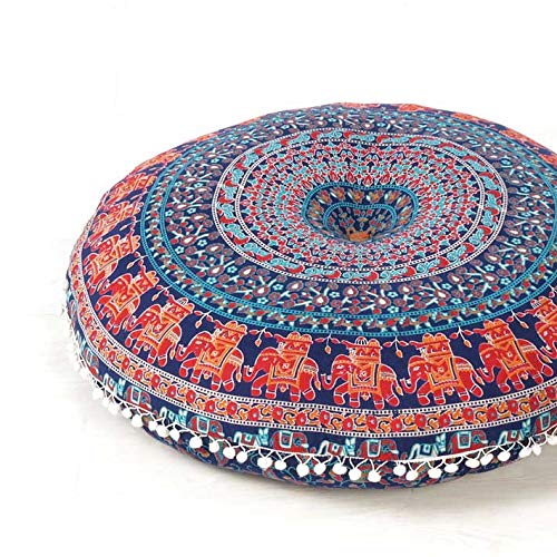 Eyes of India - 32" de Colores Redondo Suelo Meditación Cojín Asiento Manta Funda Mandala Hippie Redondo Colores Decorativos India Boho Elegante Cama para Perro Bohemio Adorno Hecho a Mano Cubierta