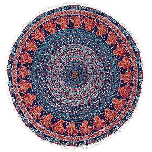 Eyes of India - 32" de Colores Redondo Suelo Meditación Cojín Asiento Manta Funda Mandala Hippie Redondo Colores Decorativos India Boho Elegante Cama para Perro Bohemio Adorno Hecho a Mano Cubierta