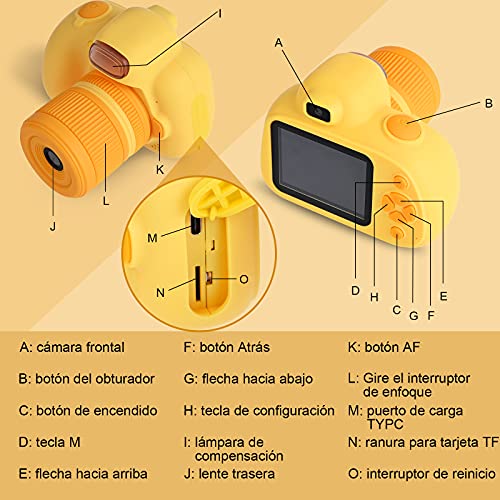 Faburo Cámara Digital para Niños, Camara de Fotos para Niños, Cámara Infantil con Tarjeta de Memoria Micro SD 32GB, Regalos de Juguete para Niños, 1080P, Amarillo