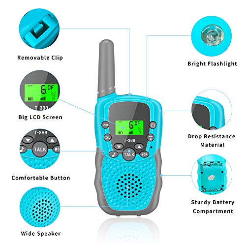 Fairwin Walkie Talkies Niños, Walkie-Talkie Niños Juguetes Niños de 3-12 Años LCD de 8 Canales Linterna Incorporada 3 Millas para Aventuras al Aire Libre Idea Año Nuevo para Niños