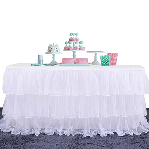 Falda De Mesa Faldón Romántico De Tul para Tul Cubierta De Mesa 6ft 9ft Bebé Niña Fiesta Cumpleaños Tutu Mantel