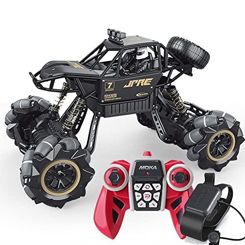 Famkrw Electric Coche Teledirigido, 2.4 GHz Coche De Control Remoto 4WD Stunt RC,Recargable,Pulsera De Control Gestual,Coche De Control Remoto Todo Terreno,Regalos para Niños,Negro