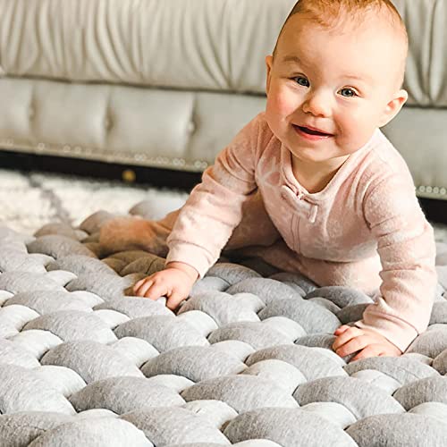 FAMYNGL Alfombrilla para Gatear Cojín para El Suelo Alfombrilla Trenzada Anudada Foso De Bolas De Espuma Cama para El Suelo para Niños Pequeños Almohada para El Suelo para Niños Pequeños,Ink Green