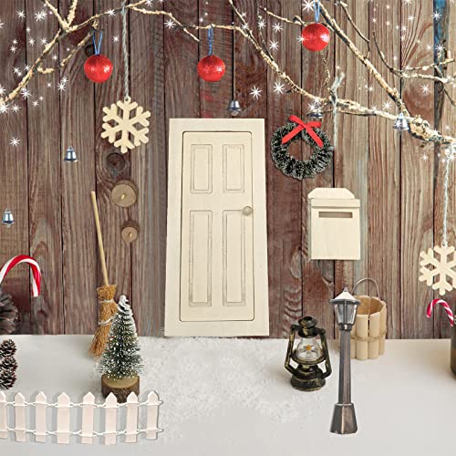 Fantsccy Accesorios para puerta de gnomo gnomo, accesorios de Navidad, miniatura, casa de muñecas, muebles, juego de accesorios, mini puerta de madera, lámpara de aceite, escaleras