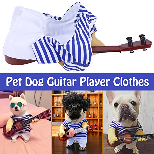 Fdit Disfraz de Mascota Traje de Gato para Perro Mujer Hombre Disfraz de Mascota Divertido Traje de Estilo Guitarrista Algodón (M)