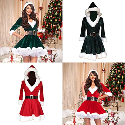 fdsfd Disfraz Fever De Mamá Noel Cosplay Sra. Claus Santa Fiesta Navidad para Mujer Trajes Vestido con Capucha De Terciopelo Rojo Rendimiento para Año Nuevo Víspera De Todos Los Santos