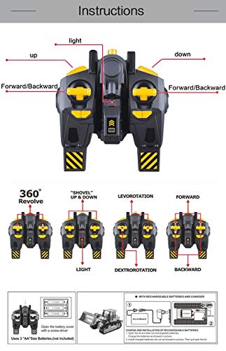 FeiWen Excavadora Remoto Control Bulldozer Juguete de ingeniería con Sonido y luz