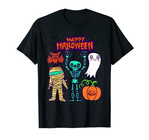 Feliz Halloween Esqueleto Calabaza Fantasma Lindo Niños Camiseta