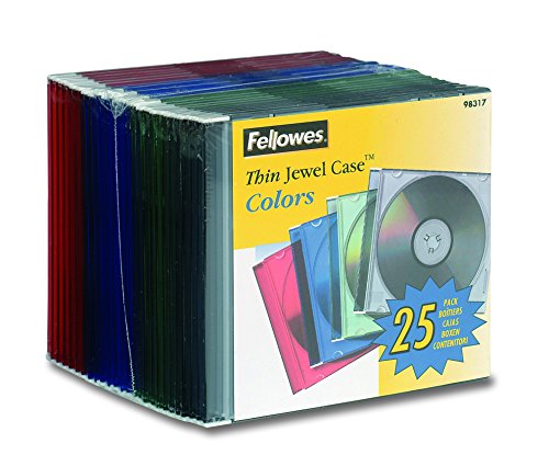 Fellowes 98317 - Pack de 25 cajas estuche para CDs/DVDs Slim, multicolor