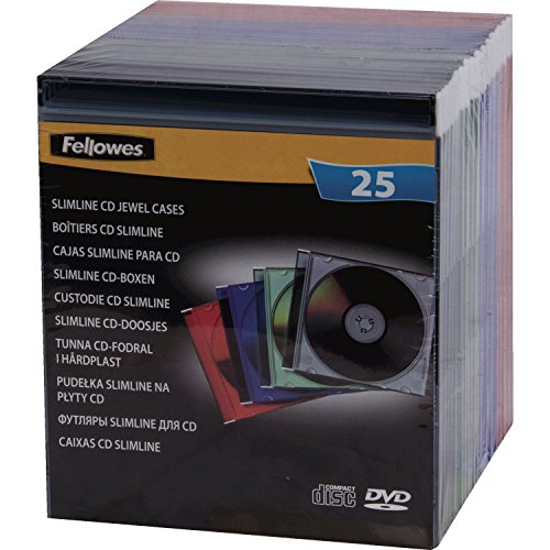 Fellowes 98317 - Pack de 25 cajas estuche para CDs/DVDs Slim, multicolor