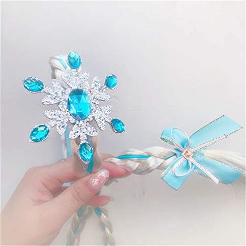 FeMereina Niñas Princesa Tiara Diadema de Trenza Aro para el Cabello con Trenza Larga Velo para la Fiesta de Cumpleaños de Cosplay de Disfraces de Play Accesorios de Vestir (A-Azul, 55cm x 2.5cm)