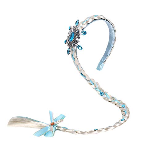 FeMereina Niñas Princesa Tiara Diadema de Trenza Aro para el Cabello con Trenza Larga Velo para la Fiesta de Cumpleaños de Cosplay de Disfraces de Play Accesorios de Vestir (A-Azul, 55cm x 2.5cm)