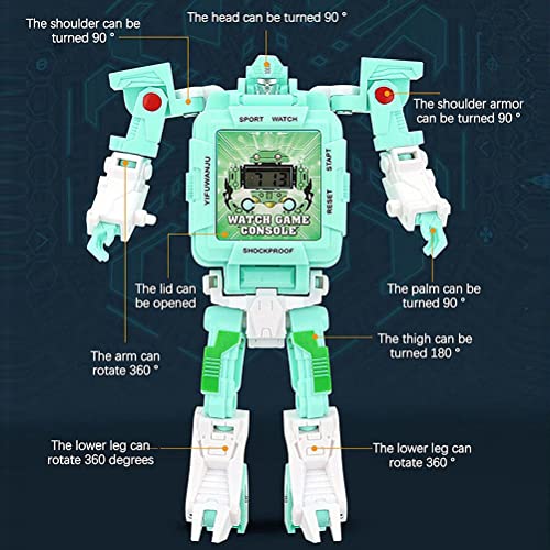 Fencelly Reloj de robot transformador 2 en 1 para niños, transformación manual de figuras de acción, reloj con modo de juego para niños pequeños, regalos de cumpleaños de Navidad, azul celeste,