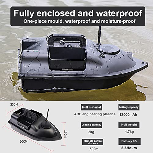 FGHFD Barco Cebador Carpfishing, Barco de Cebo de Pesca con 500 M de Control Remoto y Sistema de Posicionamiento GPS, Barco Teledirigido de Pesca para Estanques y Lagos, Negro