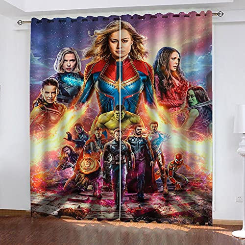 Fgolphd Juego de 2 cortinas opacas de los Vengadores de Marvel Avengers Capitán América Iron Man con ojales para habitación infantil y dormitorio (100 x 140 x 23 cm)