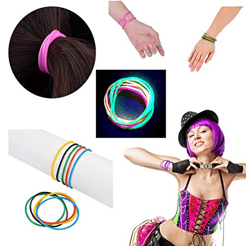 Fiesta Años Ochenta 80s Accesorios de Disfraz,Pulseras Fluor Neón Gomoso Muñequera Goma Silicona Gomitas Brazaletes,Guantes Red Malla Sin Dedos,Gafas Obturador Sombra,Niña Mujer Hen Noche Fiesta Traje