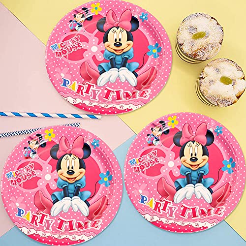 fiestas de cumpleaños infantiles, Babioms Juego de 42 piezas para fiesta de Minnie – Platos, vasos, servilletas, mantel, banderines y bolsas de fiesta para 6 niños