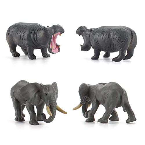 Figuras de animales del bosque, 12 piezas de animales realistas del bosque con jirafa, hipopótamo, elefante, rinoceronte, león, orangután, tigre, mini figuras de animales de juguete para niños decor