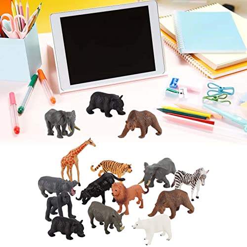 Figuras de animales del bosque, 12 piezas de animales realistas del bosque con jirafa, hipopótamo, elefante, rinoceronte, león, orangután, tigre, mini figuras de animales de juguete para niños decor