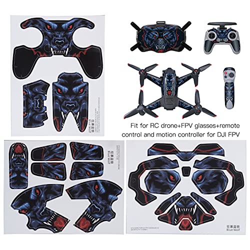 Fishawk Pegatina Protectora para Drones, Corte preciso de arañazos, Ajuste preciso, Pegatina de Control Remoto para Drones para Drones RC para Drones(Furious Blue Wolf)