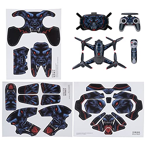 Fishawk Pegatina Protectora para Drones, Corte preciso de arañazos, Ajuste preciso, Pegatina de Control Remoto para Drones para Drones RC para Drones(Furious Blue Wolf)