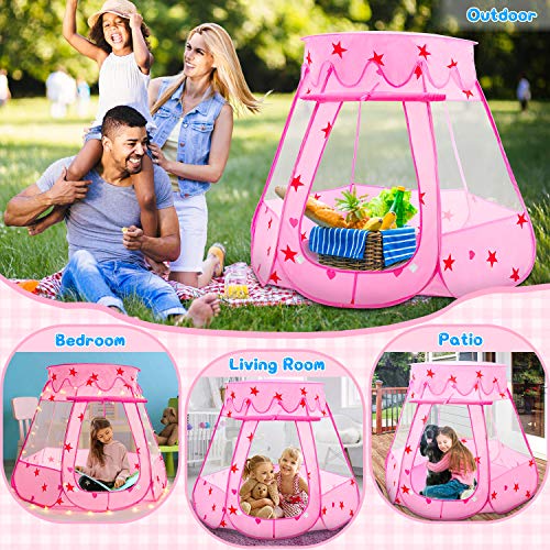 Fivejoy Tienda de Princesa, Princesa Interior Tiendas, Castillo Princesas, Juego de Castillo Princesa para Niñas con Support de PVC, 2 Modos de Luces de Estrellas, Carpa Princesa Castillo