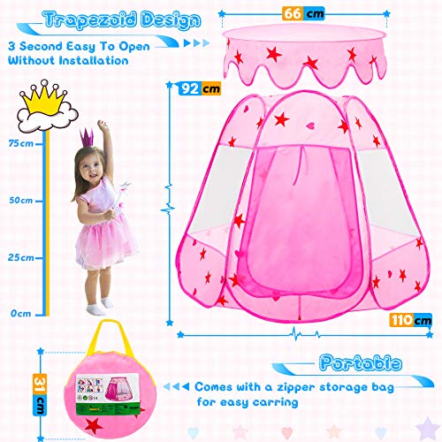 Fivejoy Tienda de Princesa, Princesa Interior Tiendas, Castillo Princesas, Juego de Castillo Princesa para Niñas con Support de PVC, 2 Modos de Luces de Estrellas, Carpa Princesa Castillo