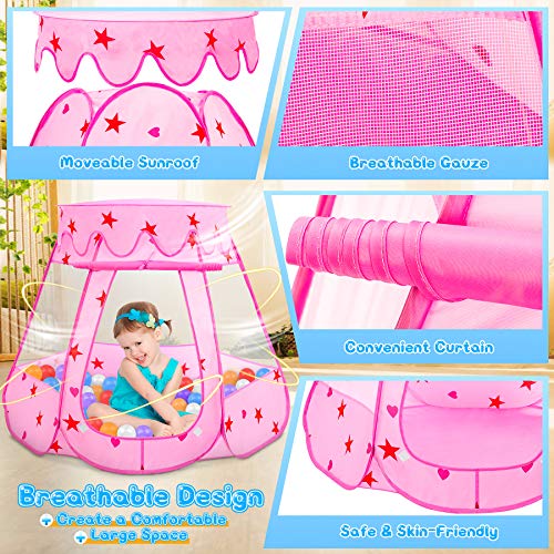 Fivejoy Tienda de Princesa, Princesa Interior Tiendas, Castillo Princesas, Juego de Castillo Princesa para Niñas con Support de PVC, 2 Modos de Luces de Estrellas, Carpa Princesa Castillo