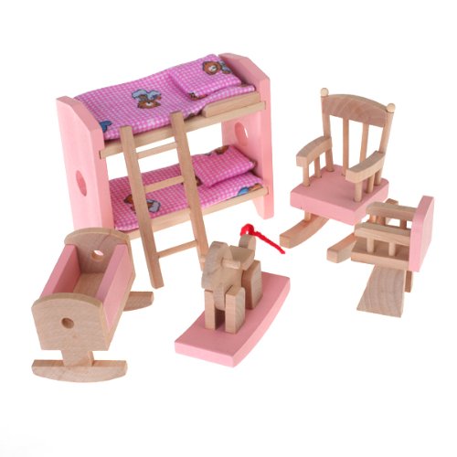 FlyRay Conjunto De Habitación Mueble De Madera para Casa De Muñecas Juguete Niños