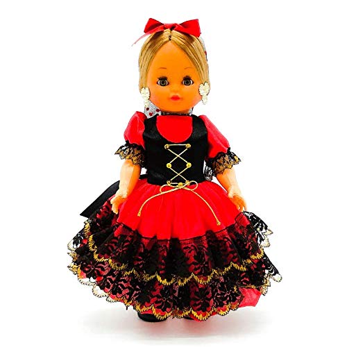 Folk Artesanía Muñeca Regional colección 35 cm Vestido típico Piconera o Goyesca Cádiz Madrid España, Nueva y Original. (Rosa)