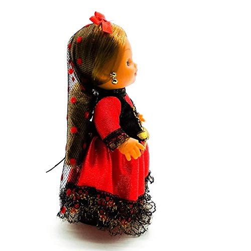 Folk Artesanía Muñeca Regional colección de 15 cm con Vestido típico Piconera Goyesca Madrid Cádiz España.