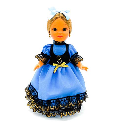 Folk Artesanía Muñeca Regional colección de 25 cm Vestido típico Piconera o Goyesca Madrid Cádiz España. (Azul)