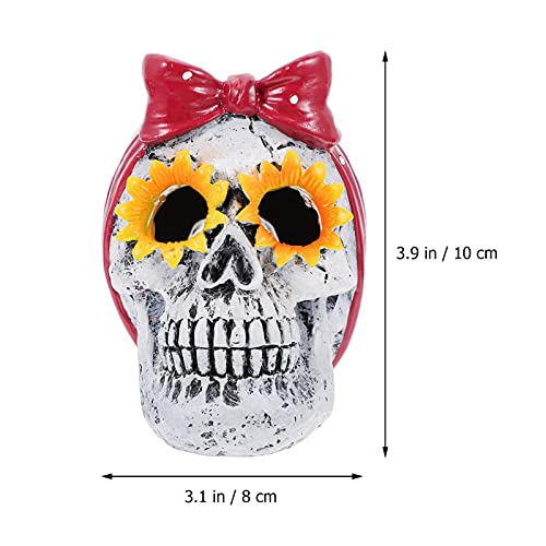 FOMIYES 2 estatuas de calavera de Halloween de resina de girasol cráneo estatua esqueleto calavera figura Halloween Prop para decoraciones del hogar