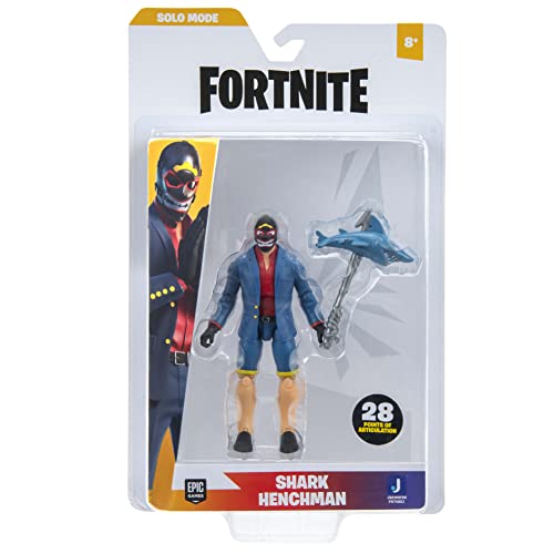 Fortnite FNT0802 Solo Mode Core Shark Henchman, Figura Muy Detallada de 4 Pulgadas con Herramienta de Cosecha, Estilos Incluyen el Rey de Hielo (Negro), impelia, el paradigma, Lodo y más