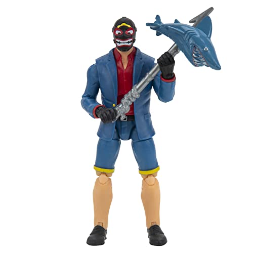 Fortnite FNT0802 Solo Mode Core Shark Henchman, Figura Muy Detallada de 4 Pulgadas con Herramienta de Cosecha, Estilos Incluyen el Rey de Hielo (Negro), impelia, el paradigma, Lodo y más