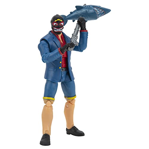 Fortnite FNT0802 Solo Mode Core Shark Henchman, Figura Muy Detallada de 4 Pulgadas con Herramienta de Cosecha, Estilos Incluyen el Rey de Hielo (Negro), impelia, el paradigma, Lodo y más