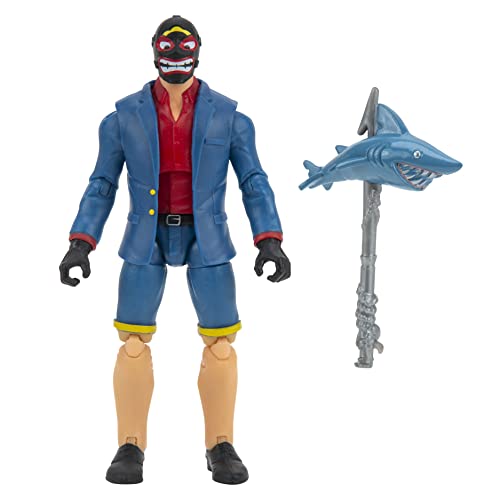 Fortnite FNT0802 Solo Mode Core Shark Henchman, Figura Muy Detallada de 4 Pulgadas con Herramienta de Cosecha, Estilos Incluyen el Rey de Hielo (Negro), impelia, el paradigma, Lodo y más