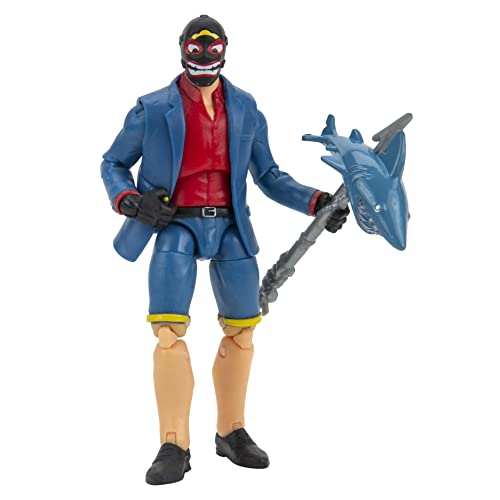 Fortnite FNT0802 Solo Mode Core Shark Henchman, Figura Muy Detallada de 4 Pulgadas con Herramienta de Cosecha, Estilos Incluyen el Rey de Hielo (Negro), impelia, el paradigma, Lodo y más