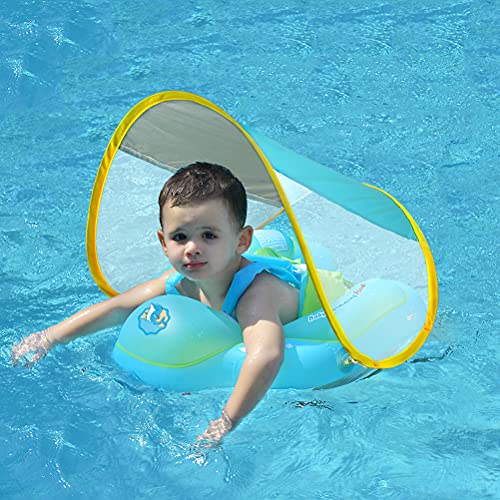 Free Swimming Baby Flotador inflable de natación para bebés con soporte inferior seguro y toldo retráctil de tela para nadar más seguros (actualización, S)