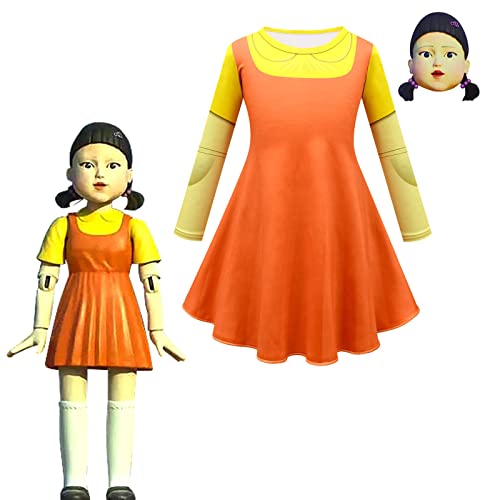 FRIKE Disfraz De Cosplay Vestidos para Niñas Máscara Traje De Manga Larga Vestidos De Muñeca Ropa De Halloween Accesorios Disfraces Vestidos(Size:160cm)