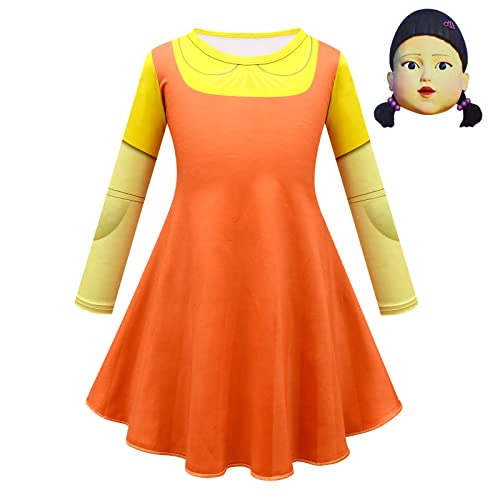 FRIKE Disfraz De Cosplay Vestidos para Niñas Máscara Traje De Manga Larga Vestidos De Muñeca Ropa De Halloween Accesorios Disfraces Vestidos(Size:160cm)