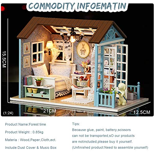 Fsolis Casa de Muñecas en Miniatura de Bricolaje con Mueble, Casa en Miniatura de Madera 3D con Cubierta Antipolvo y , Kit de Regalo Creativo de Casas para Muñecas