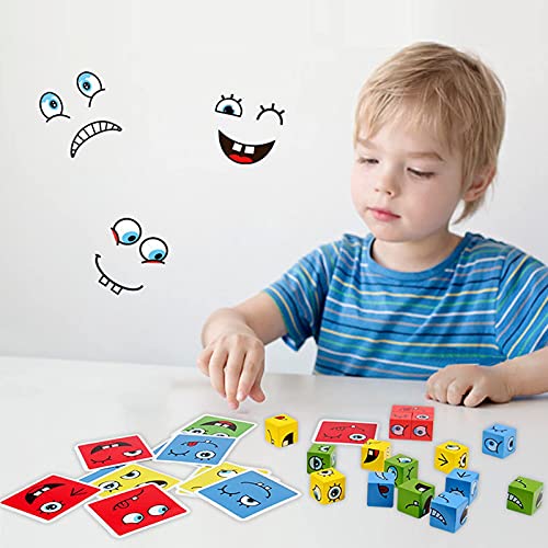 FUFRE Juego de mesa para padres e hijos, de Expression PuzzleBuilding Cubes, cubos geométricos que cambian la cara de Rubik's Cube, juego de mesa de madera para el pensamiento lógico