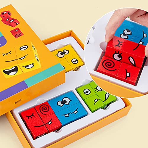 FUFRE Juego de mesa para padres e hijos, de Expression PuzzleBuilding Cubes, cubos geométricos que cambian la cara de Rubik's Cube, juego de mesa de madera para el pensamiento lógico