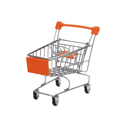 FUNCOCO Mini Carrito de Compras, Mini Carrito de Mano de supermercado, Carrito de Compras, Cesta de Almacenamiento, Juguete para niños de simulación, Naranja