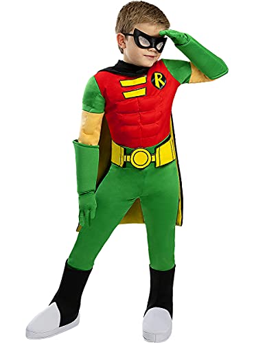 Funidelia | Disfraz de Robin Oficial para niño Talla 7-9 años ▶ Chico Maravilla, Superhéroes, DC Comics - Color: Verde - Licencia: 100% Oficial - Divertidos Disfraces y complementos