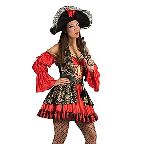 Funny Fashion Disfraz de pirata pirata Talla 40/42 Vestido negro/rojo/dorada Carnaval de corsario